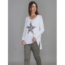 3rd Story - Dylan Leopard Star L/S Tee - WHITE