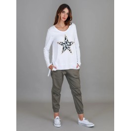 3rd Story - Dylan Leopard Star L/S Tee - WHITE