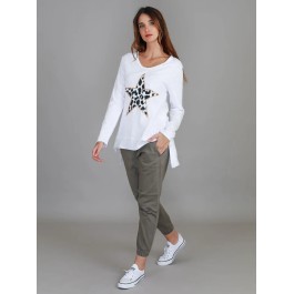 3rd Story - Dylan Leopard Star L/S Tee - WHITE