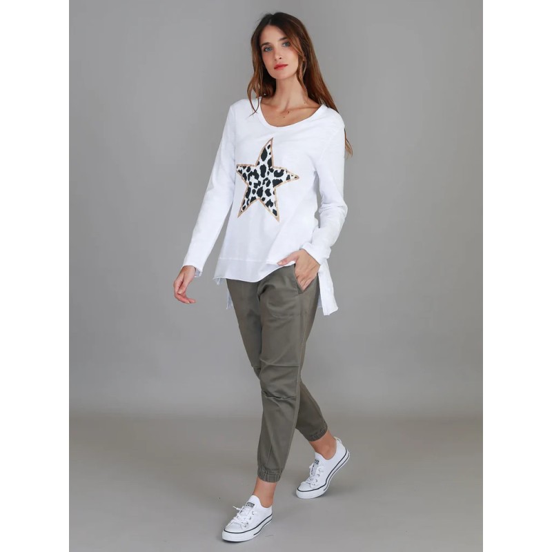 3rd Story - Dylan Leopard Star L/S Tee - WHITE