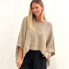 Alice Fringed Poncho Top - NATURAL (heavy weight)