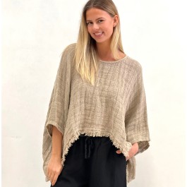 Alice Fringed Poncho Top - NATURAL (heavy weight)