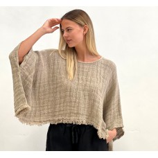 Alice Fringed Poncho Top - NATURAL (heavy weight)