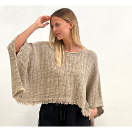 Alice Fringed Poncho Top - NATURAL (heavy weight)