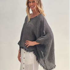 Alice Fringed Poncho Top - Black & White 