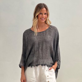 Alice Fringed Poncho Top - Black & White 