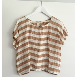 Carina Linen Box Top - CLAY STRIPE