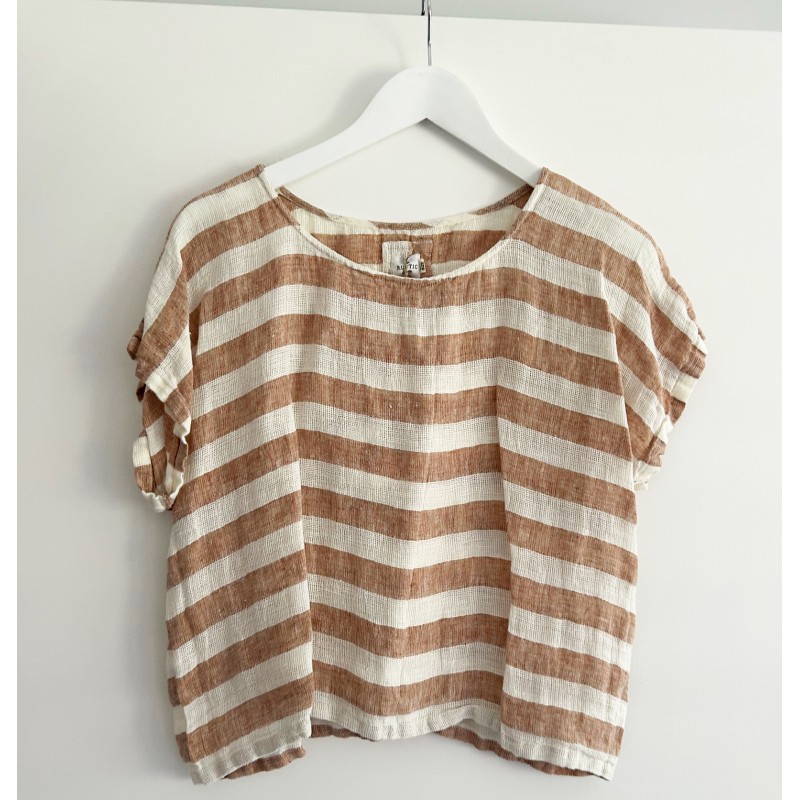 Carina Linen Box Top - CLAY STRIPE Carina Linen Box Top - CLAY STRIPE