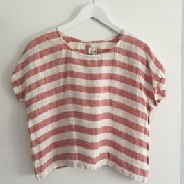 Carina Linen Box Top - ROSE PINK STRIPE