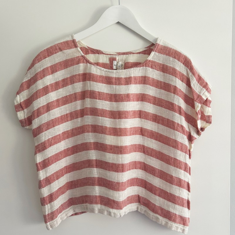 Carina Linen Box Top - ROSE PINK STRIPE Carina Linen Box Top - ROSE PINK STRIPE