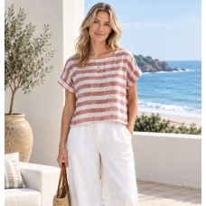 Rustic Linen - Carina Linen Box Top (ROSE PINK STRIPE) Rustic Linen - Carina Linen Box Top (ROSE PINK STRIPE)