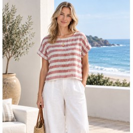 Rustic Linen - Carina Linen Box Top (ROSE PINK STRIPE)