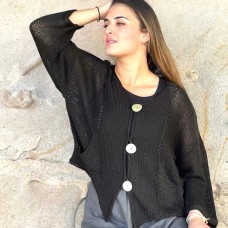 La Luna - Cotton Knit Cardigan - BLACK