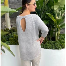 La Luna - Cotton Knit Top/Pullover - Open Back - Silver