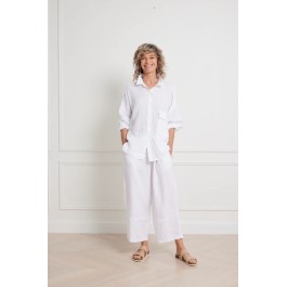Elise linen shirt with front pocket - WHITE