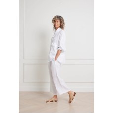 Elise linen shirt with front pocket - WHITE