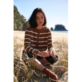 Maxted Clothing - Breton Stipe Button Henley - Ochre/Ivory 